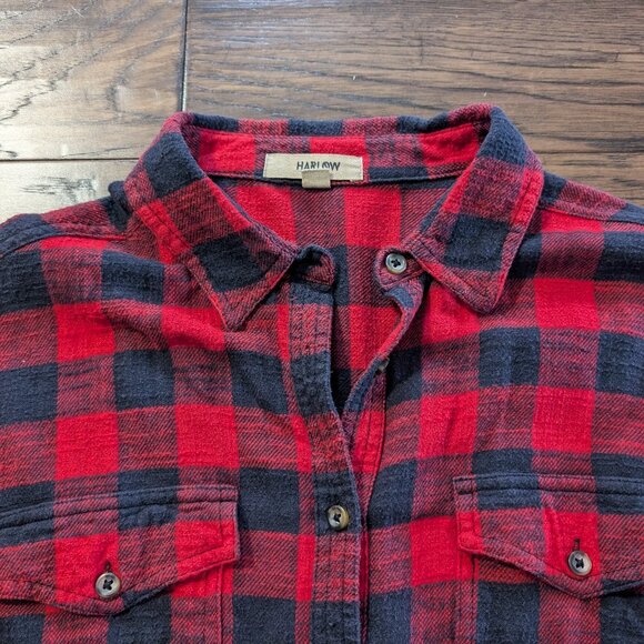 Harlow cropped flannel shirt red black buffalo plaid size small - Picture 6 of 13